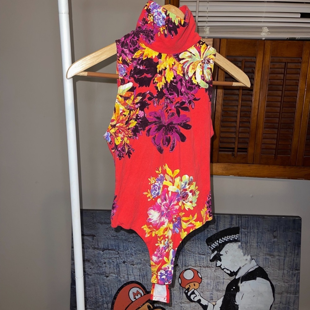 Free People Sleeveless Floral Open Back Bodysuit